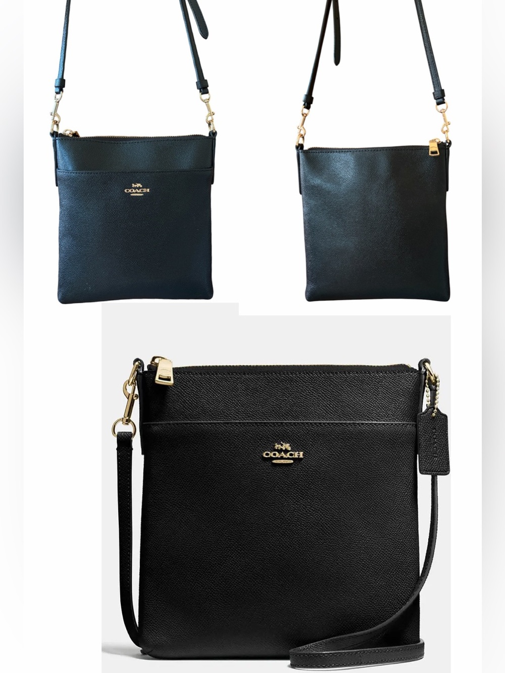 Coach Black Kitt messenger Pebbled Leather Crossbody with Gold-Tone Logo